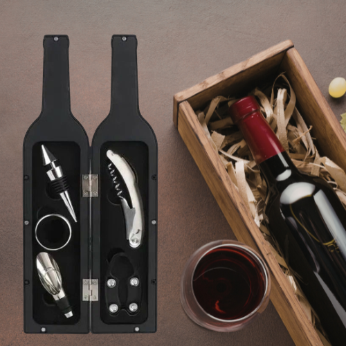 KIT ABRIDOR DE VINO EN FORMA DE BOTELLA