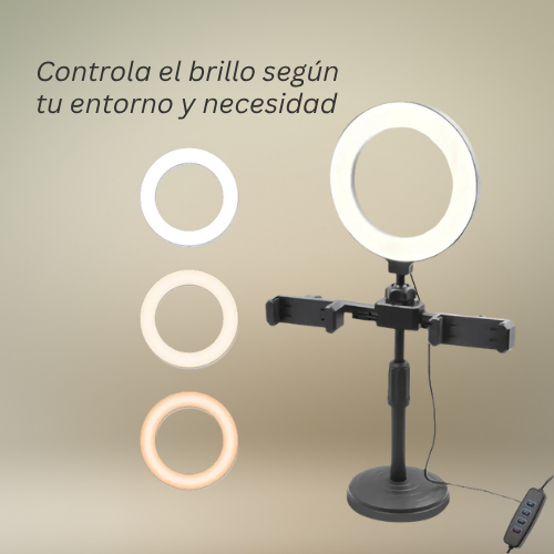 ARO DE LUZ LED CON DOBLE SOPORTE PARA CELULAR