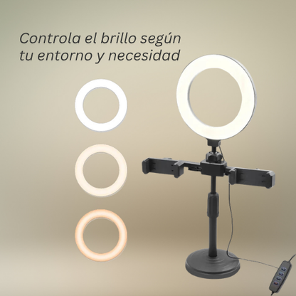 ARO DE LUZ LED CON DOBLE SOPORTE PARA CELULAR