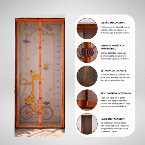 CORTINA MOSQUITERO MAGNETICA INFANTIL CON MEDIDOR DE ESTATURA