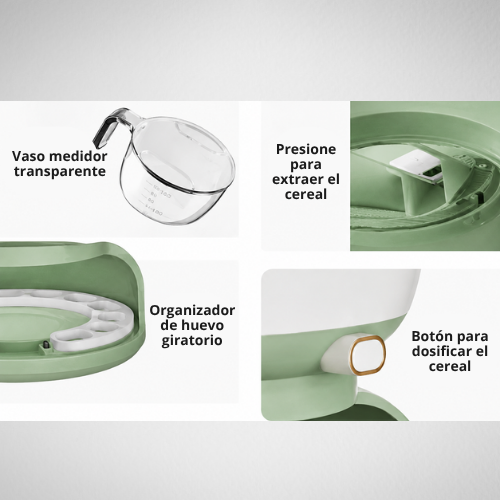 DISPENSADOR DE ALIMENTOS SECOS CON PORTA HUEVOS