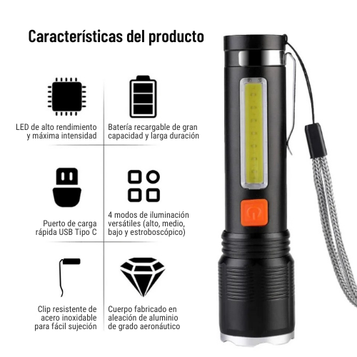 LINTERNA TÁCTICA LED RECARGABLE