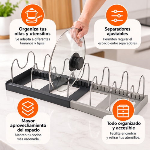 ORGANIZADOR EXPANDIBLE PARA OLLAS, SARTENES Y TAPAS