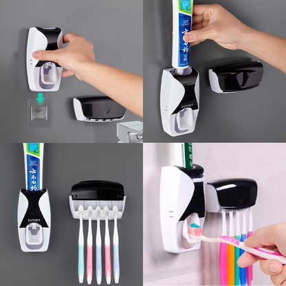 DISPENSADOR DE PASTA DENTAL CON PORTA CEPILLOS