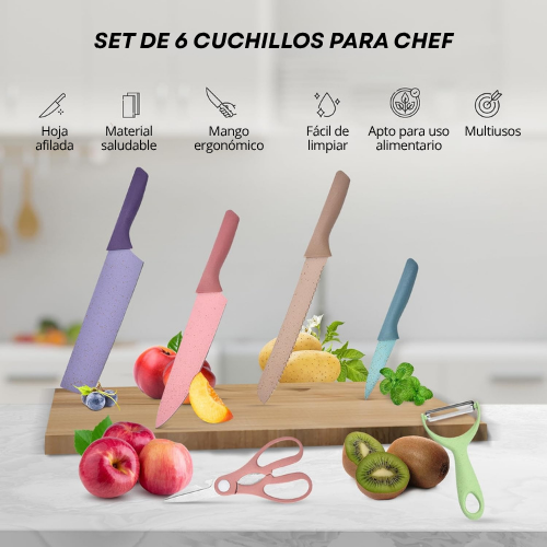 SET DE 6 CUCHILLOS DE COLORES CON TECNOLOGÍA BO